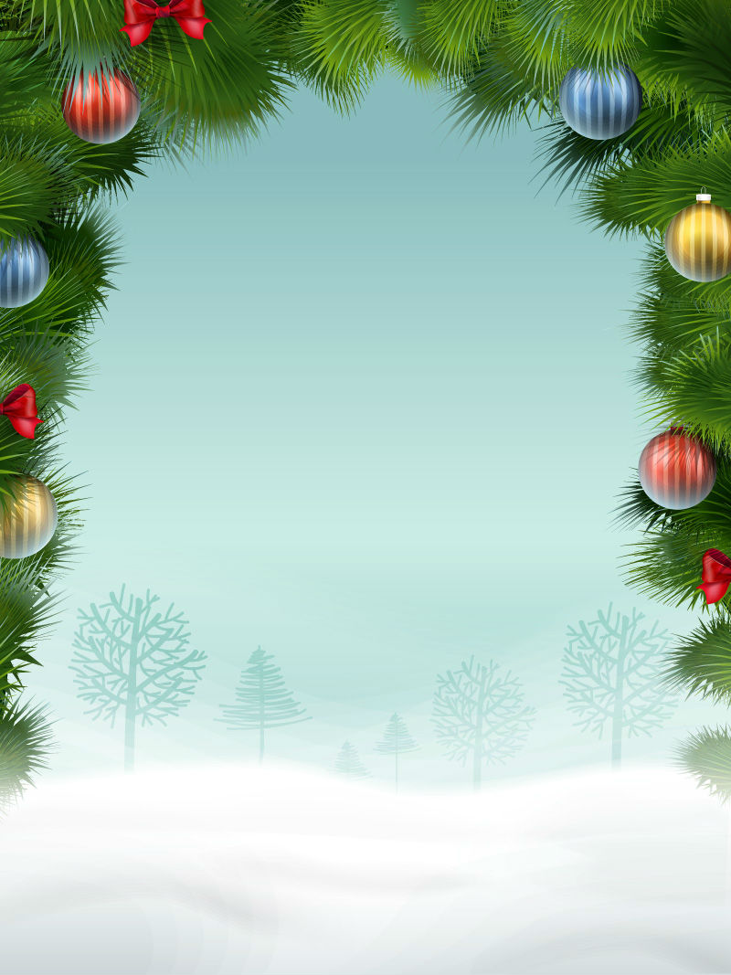 Christmas pine frame snow background vector material
