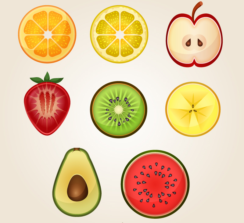 8 fruit slice design vector material
