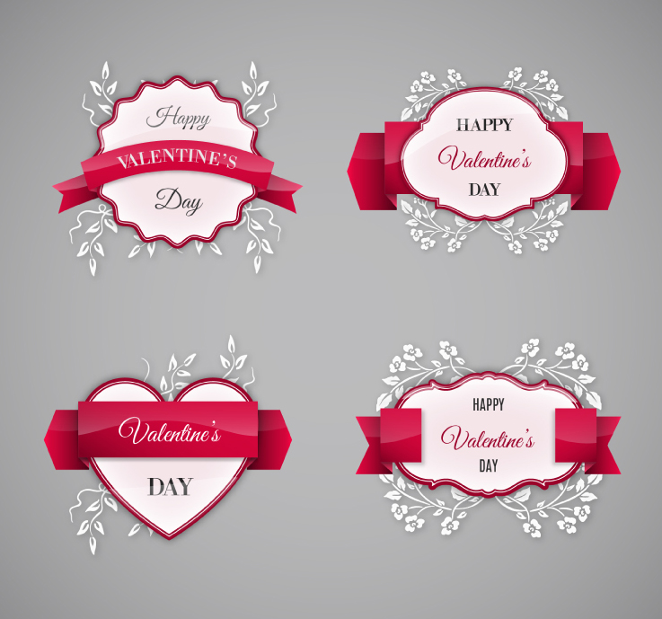 4 Valentine Ribbon label vector material