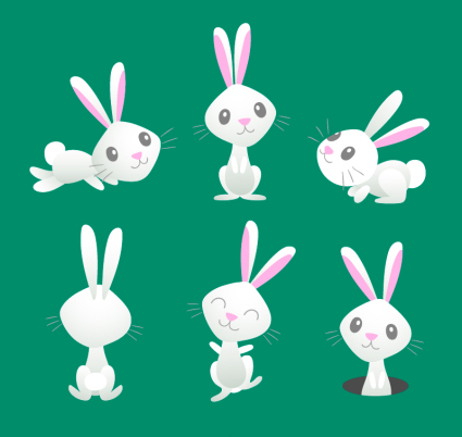 6 white bunny design vector material