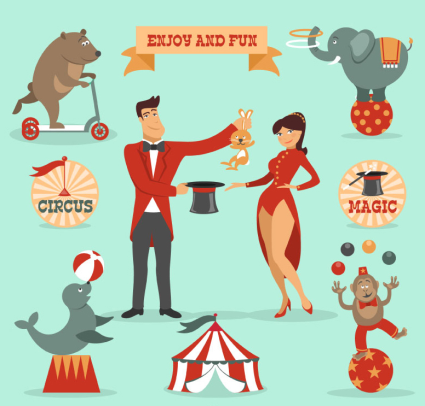 9 Vector cartoon circus elements