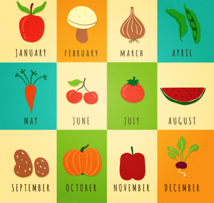 12 seasonal vegetables and fruits vector material