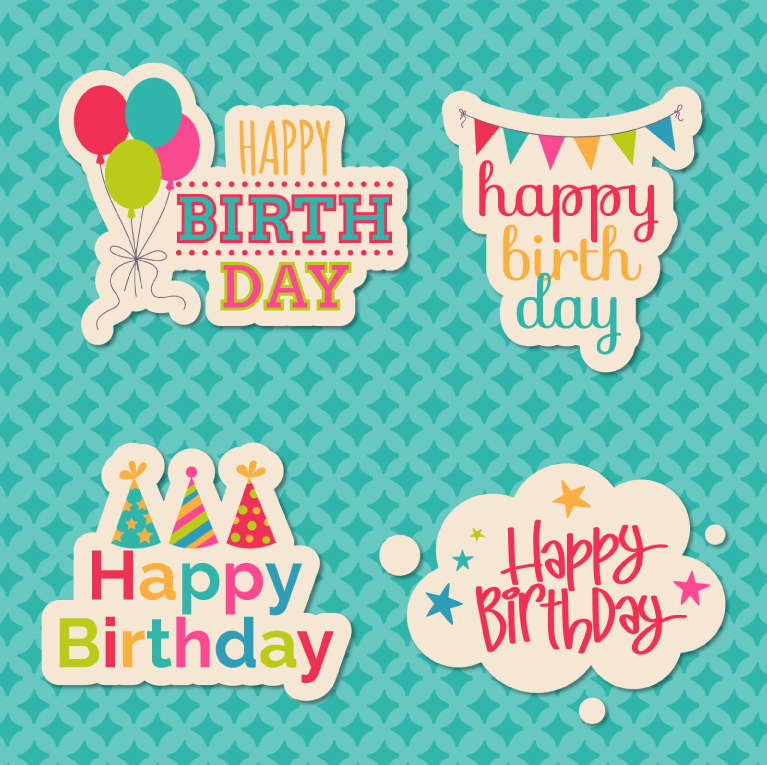 4 color birthday stickers vector material