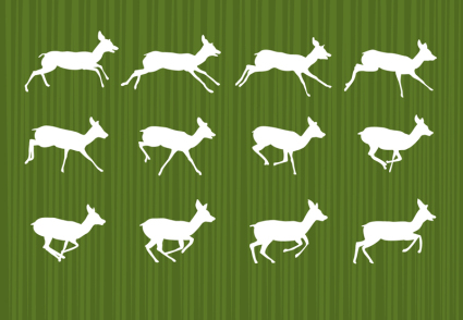 12 white running deer silhouette vector material