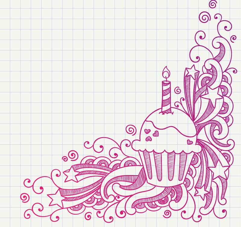 Hand drawn pattern with cupcakes vector material
