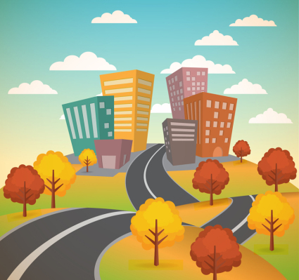 Building scenery vector material side of the road