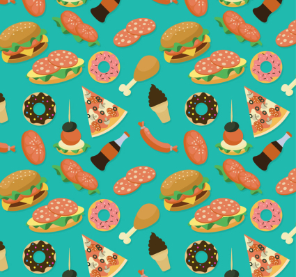Delicious snack food seamless background vector