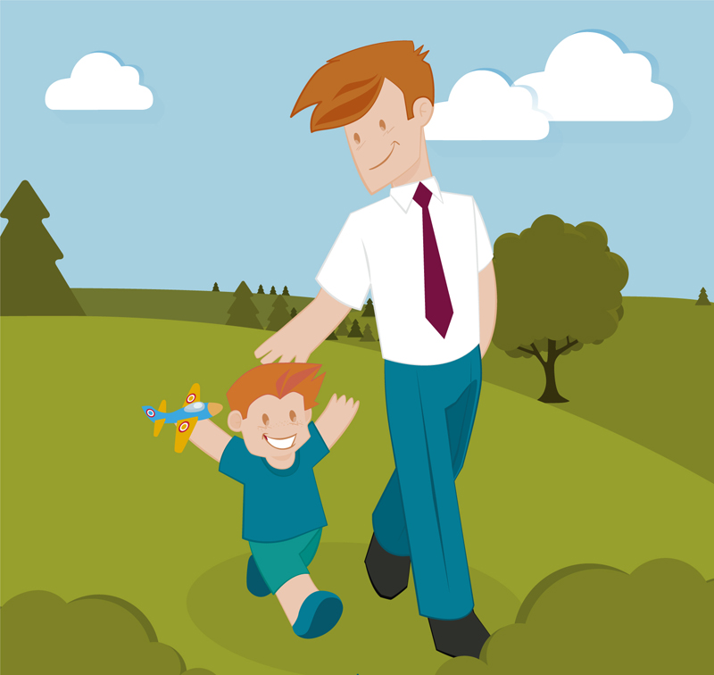 Father and son walking on the outskirts of vector material