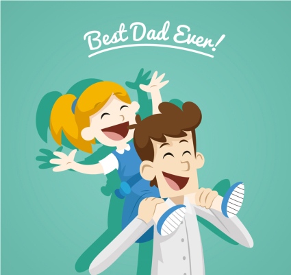 Father and daughter cartoon Father's Day greeting card design vector material