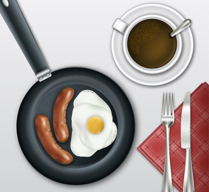 Delicious breakfast plan view vector material