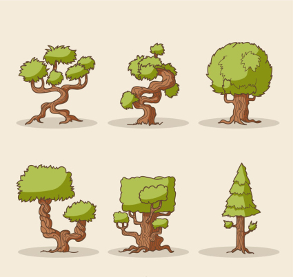6 cartoon trees vector design