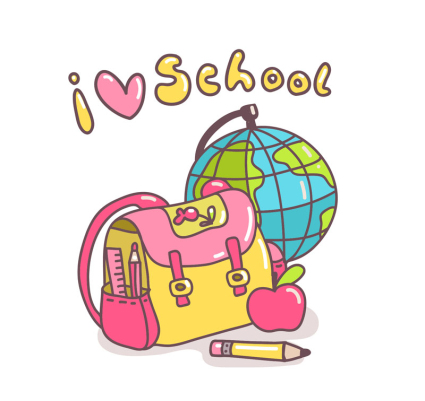 I LOVE SCHOOL cartoon school supplies vector