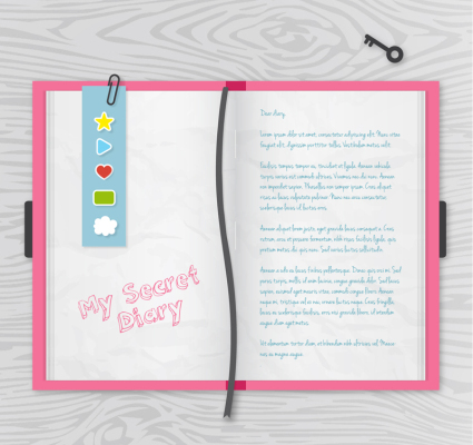 Open pink diary vector material