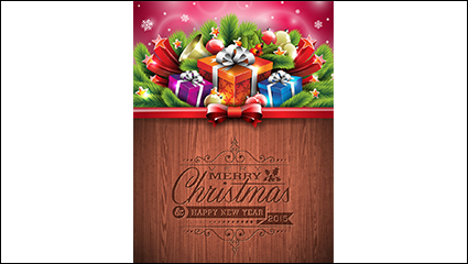 Christmas gift boxes with pine poster vector material