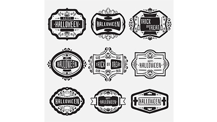 9 Black Halloween label vector material