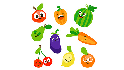 9 Lovely fruits and vegetables vector material