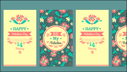 Vintage floral valentine cards vector material