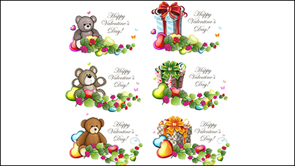 6 Teddy and decorative gift tag vector material
