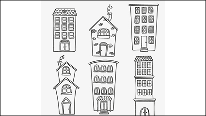 6 Cartoon building design vector material