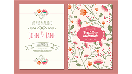Cartoon flowers wedding invitations vector material