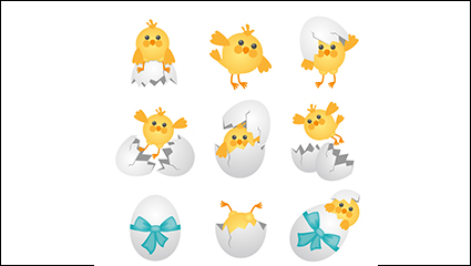9 cartoon chick and eggshell vector material