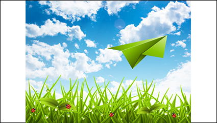 Paper airplane flying over grass vector material