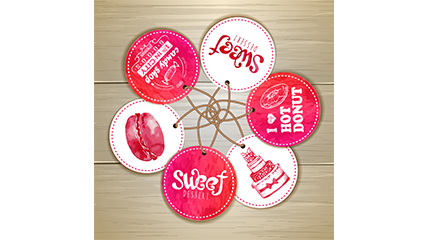 Round watercolor Dessert tag vector material
