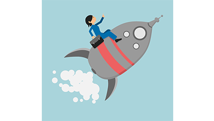 Commercial woman vector diagram of rocket