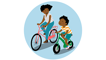 People, bicycles, cycling, mother, child, son, vector