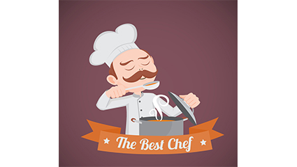 Male chef tasting soup cartoon design vector material