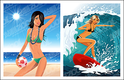 Vector beautiful sunny beaches of foreign material