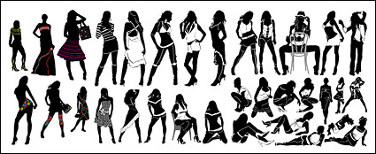 Variety of fashionable female silhouette vector material