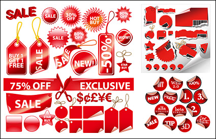 Red label a variety of decorative material vector graphics
