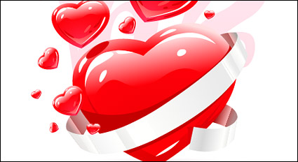 White Ribbon three-dimensional heart-shaped vector material