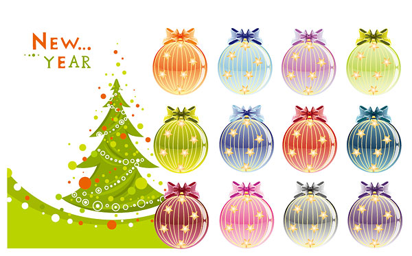 Christmas trees and decoration balls vector 