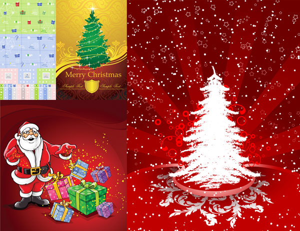 Greeting cards, packing boxes, Christmas gifts, shields vector 