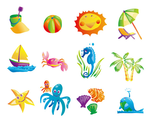 Summer beach subject  vector icon