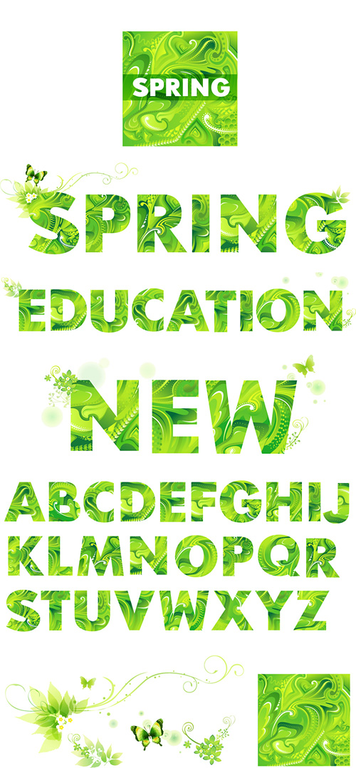 Spring green letters Vector material