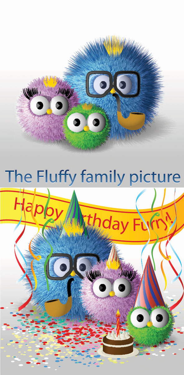 Cute fur ball family of vector material