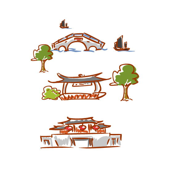 Hand-drawn cartoon landscape elements&nbsp;