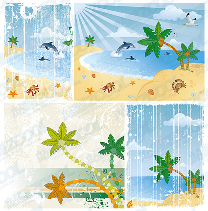 Vector cartoon beach scenery