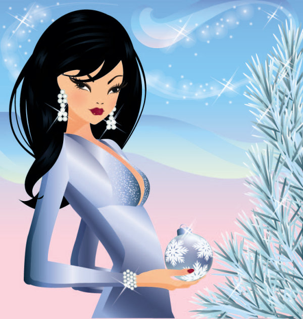 Four Seasons Beauty Cartoon 01 - vector material