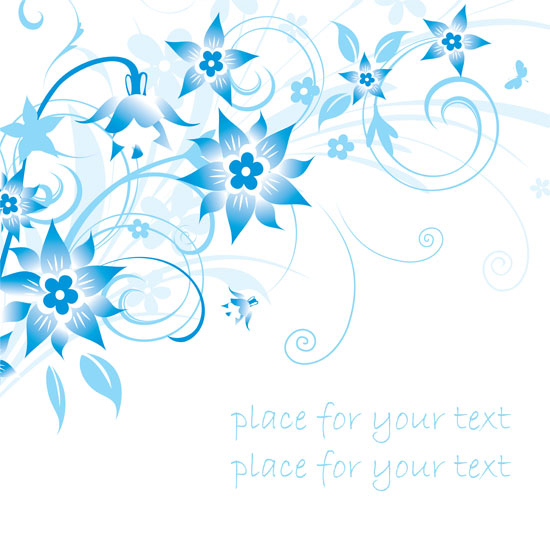 Simple blue hand-painted flowers and patterns of text background vector -1