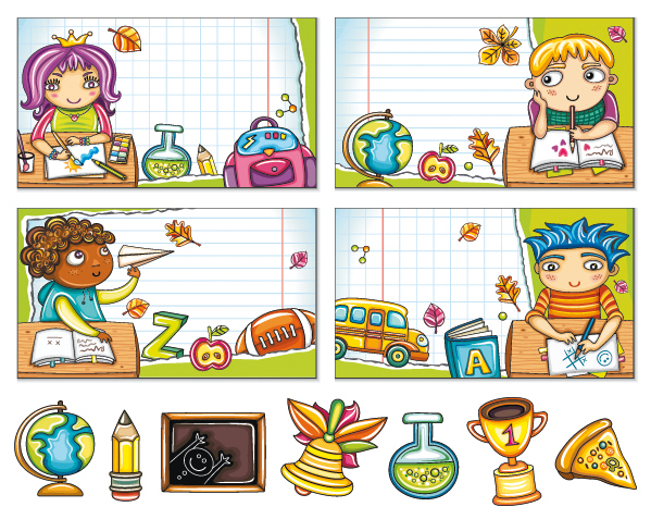 Cute colorful cartoon boys and girls 02 - Vector picture