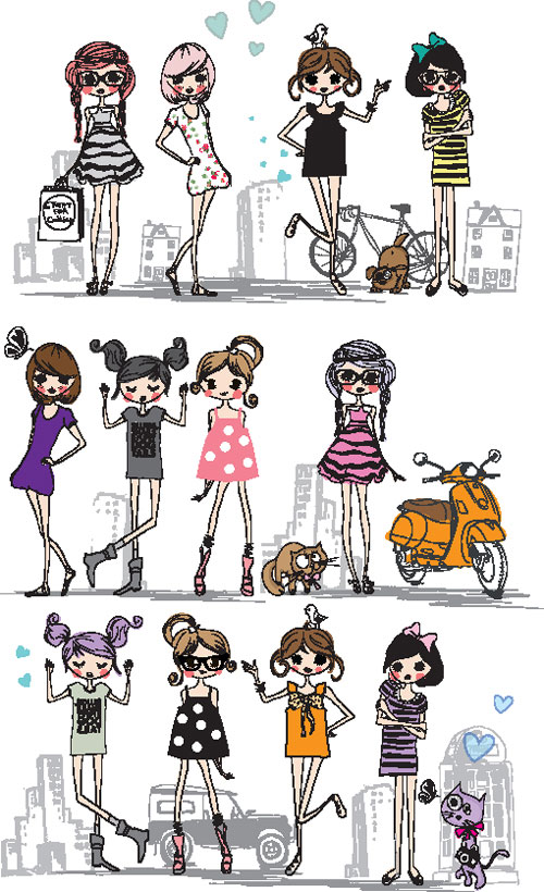 The cartoon lines girl 03 - vector material