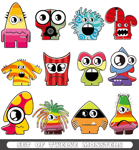 Cartoon Little Monsters 01 - vector material