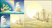 4 beautiful old sailing Vector