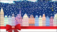 Cartoon Christmas house background 05 - vector material