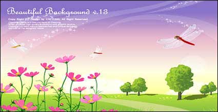 3 cute little daisy and background from the vector material