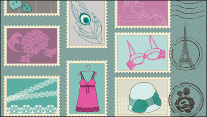 Cartoon illustration of stamps 03-- vector material